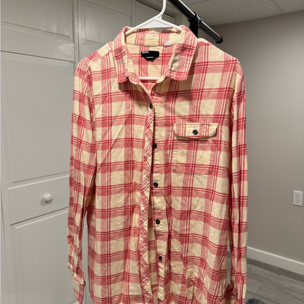 BDG Red and Cream Casual Button Down Shirt